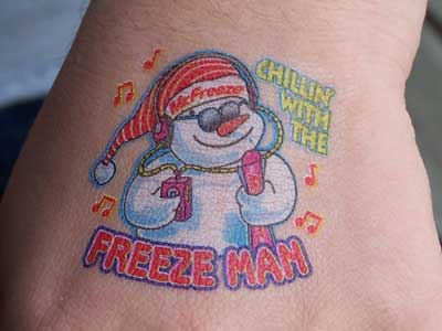 The prize was a temporary tattoo from a box of Freezies. Andrea won: